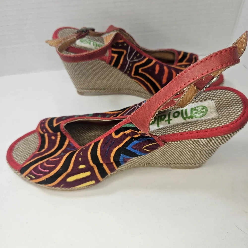 Handmade Tribal Wedge‎ Sandals Size 38 Colombia Textile Leather Boho 7.5